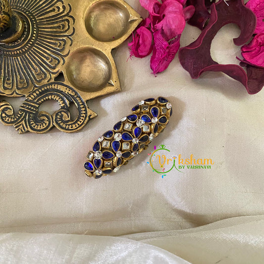 Silk Thread Kundan Saree Pin -Blue Floral-G9431