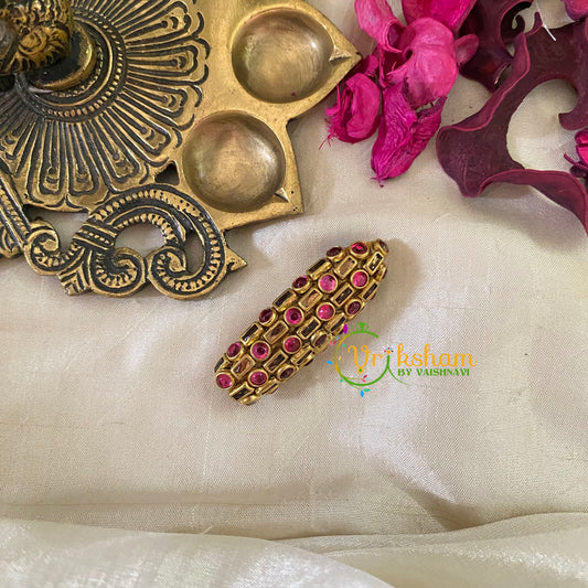 Silk Thread Kundan Saree Pin -Pink Gold Dotss and Lines-G9426