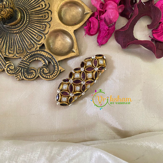 Silk Thread Kundan Saree Pin -Purple White Floral-G9425