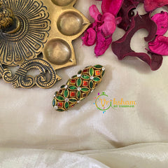 Silk Thread Kundan Saree Pin -Green Orange-G9422