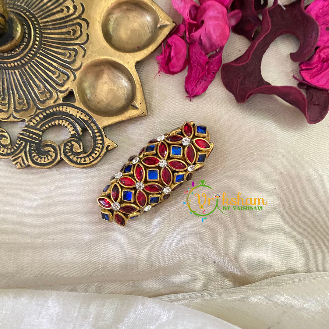 Silk Thread Kundan Saree Pin -Red Blue-G9397