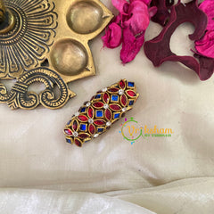 Silk Thread Kundan Saree Pin -Red Blue-G9397