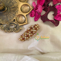 Silk Thread Kundan Saree Pin -Matt Pearl Maroon-G9396