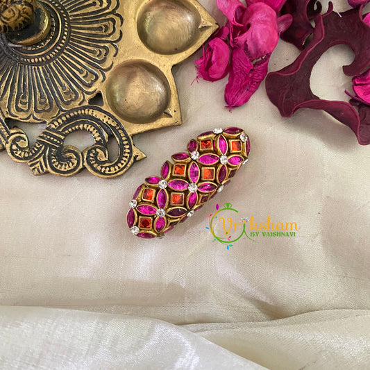 Silk Thread Kundan Saree Pin -Pink Orange-G9395