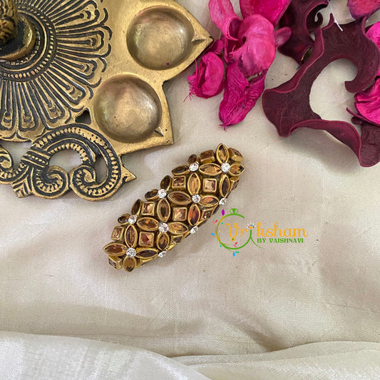Silk Thread Kundan Saree Pin -Olive Green Brown-G9392