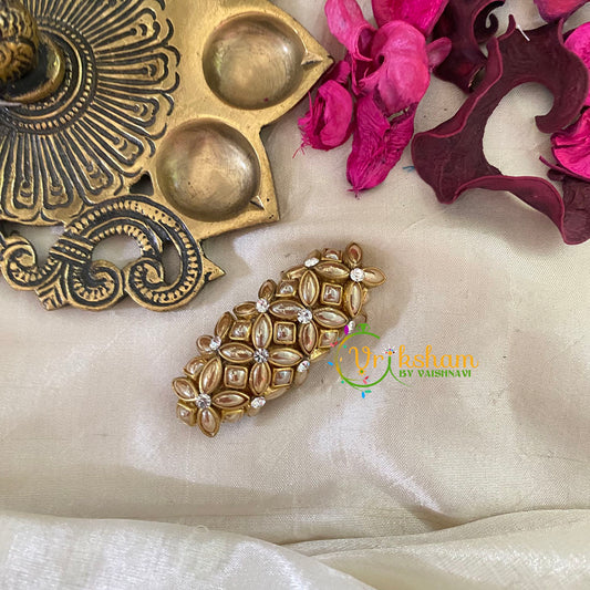 Silk Thread Kundan Saree Pin -Pearl Matt Floral-G9391