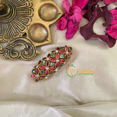 Silk Thread Kundan Saree Pin -Pink Green-G9389