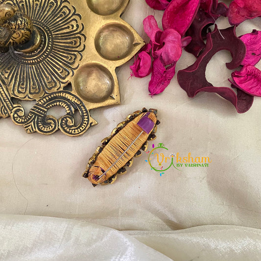 Silk Thread Kundan Saree Pin -Matt Pink and Green-Floral-G9434