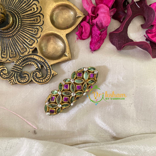 Silk Thread Kundan Saree Pin -Green Purple-G9387