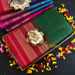 Green with Red Vairaoosi Silk Cotton Saree-Plain-VS75