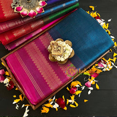 Peacock Blue with Pink Vairaoosi Silk Cotton Saree-Plain-VS73