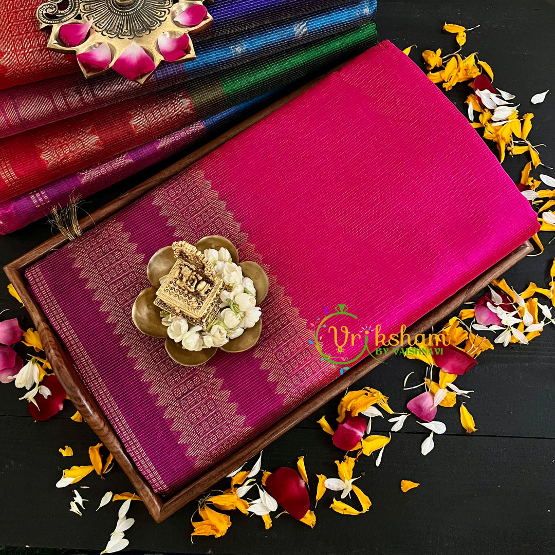 Pink with Maroon Vairaoosi Silk Cotton Saree-Plain-VS72