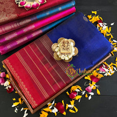 Royal Blue with Red Vairaoosi Silk Cotton Saree-Plain-VS69