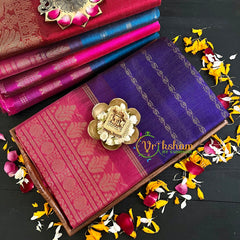 Ink Blue with Pink Vairaoosi Silk Cotton Saree-Patterened-VS68