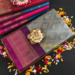 Grey with Purple Korvai Handloom Silk Cotton Saree-VS52