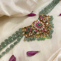 Jadau Kundan Green Bead High Neck Choker -J991