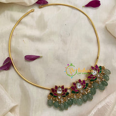 Exquisite Jadau Kundan Hasli Choker - 3 Pendant Floral -J951