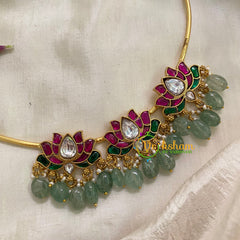 Exquisite Jadau Kundan Hasli Choker - 3 Pendant Floral -J951