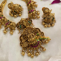 Lakshmi Jadau Kundan Short Neckpiece-Gold Bead-J963