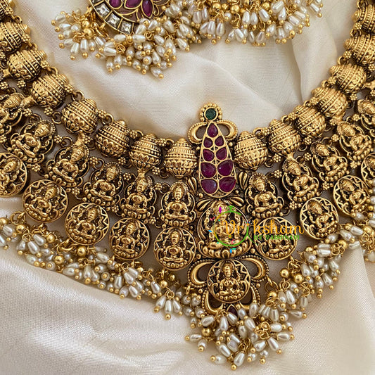 Premium Temple Lakshmi Guttapusalu Short Neckpiece -G7230