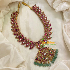 Exquisite Jadau Kundan Maanga Neckpiece - Pastel Green Bead -J944