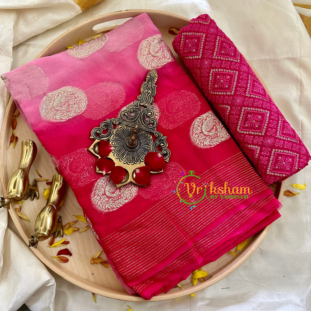 Pink Double Shaded Georgette Saree -VS866