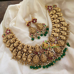 Premium Bridal Lakshmi Temple Neckpiece-Green Bead-G7277