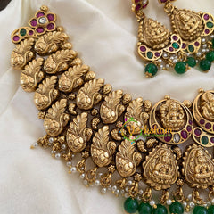 Premium Bridal Lakshmi Temple Neckpiece-Green Bead-G7277