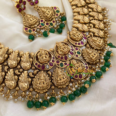 Premium Bridal Lakshmi Temple Neckpiece-Green Bead-G7277