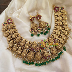 Premium Bridal Lakshmi Temple Neckpiece-Green Bead-G7277