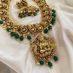 Gold Look Alike Lakshmi Pendant Short Neckpiece-Green Bead-G7240