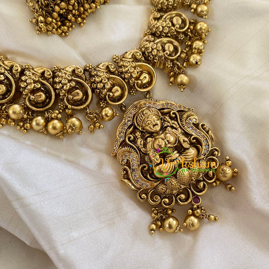 Gold Look Alike Lakshmi Pendant Short Neckpiece-Gold Bead-G7239