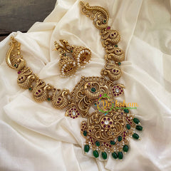 Premium AD Stone Short Neckpiece-Green Bead-G7265