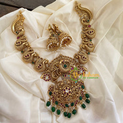 Premium AD Stone Short Neckpiece-Green Bead-G7265