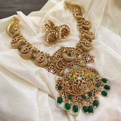 Premium AD Stone Short Neckpiece-Green Bead-G7265