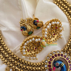 Premium AD Stone Short Neckpiece- Gold and Pearl -G7267