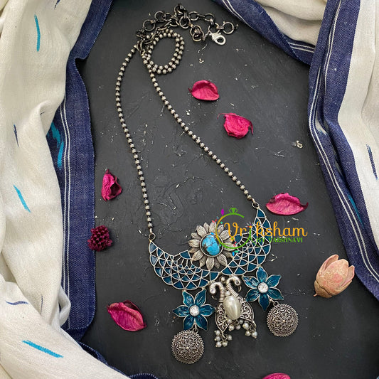 Blue Stone Pendant Chain Neckpiece-S356