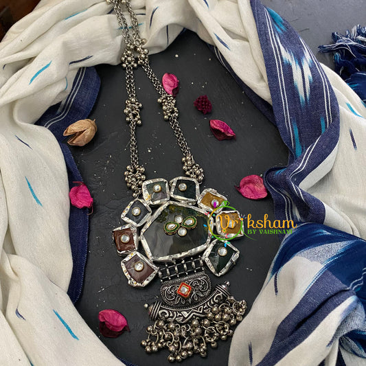 Silver Look Alike Pendant Chain Neckpiece-Tribe-S376