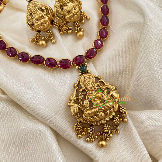 Red Kemp Lakshmi Pendant Short Neckpiece-G7242