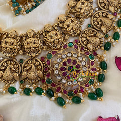 Premium Lakshmi Temple Short Neckpiece-Green Bead-G5930