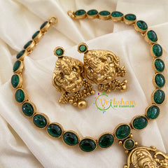 Green Kemp Lakshmi Pendant Short Neckpiece-G7243