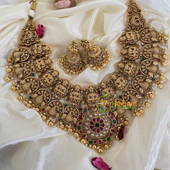 Premium Lakshmi Temple Short Neckpiece-Gold Bead-G5931