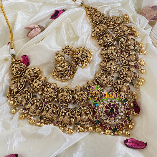 Premium Lakshmi Temple Short Neckpiece-Gold Bead-G5931