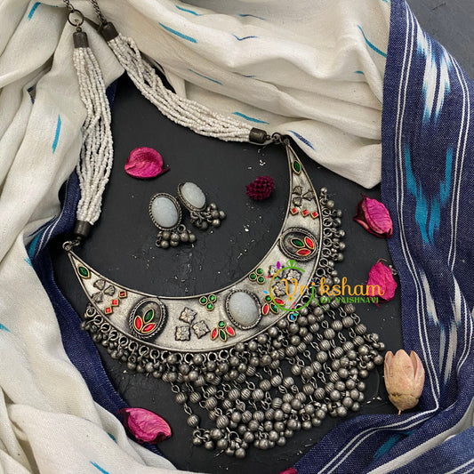 Statement Silver Neckpiece-Pearl-S364