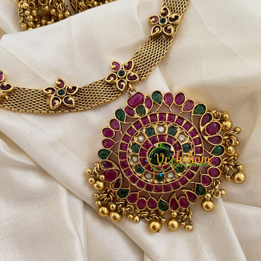 AD Stone Addigai Style Neckpiece -Gold-Red Green-G7269