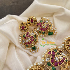 Premium Antique Peacock High Neck Choker-Green Bead-G7258