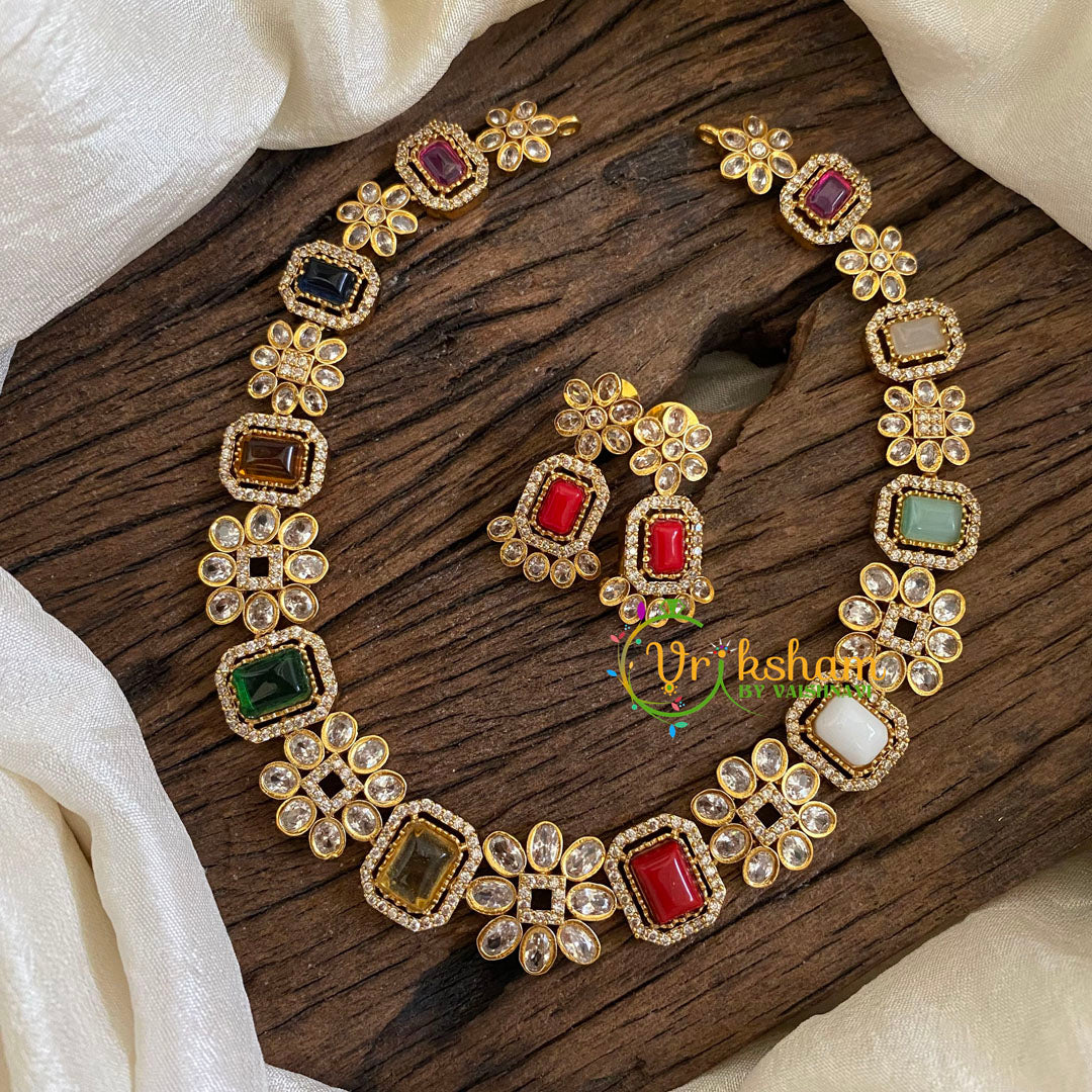 Fancy AD Stone Designer Neckpiece-Navrathna -G035