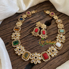 Fancy AD Stone Designer Neckpiece-Navrathna -G035