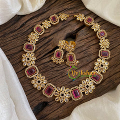 Fancy AD Stone Designer Neckpiece -Red White-G036