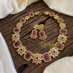 Fancy AD Stone Designer Neckpiece -Red White-G036